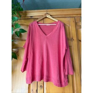 “Eileen Fisher Woman 2X Organic Linen V-Neck Sweater – Coral Pink, Relaxed Fit”